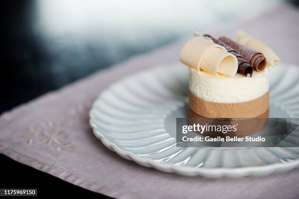 multi chocolate mousse layer cake - dark chocolate mousse stock pictures, royalty-free photos & images