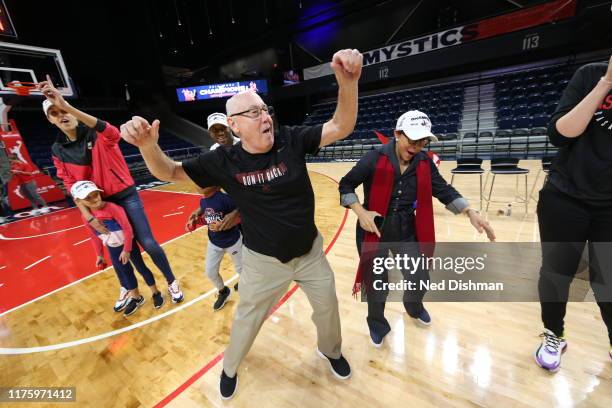 Head Coach Mike Thibault of the Washington Mystics dances during the Washington Mystics Party on October 11, 2019 at St Elizabeths East Entertainment...