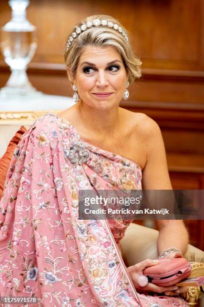 Queen Maxima of The Netherlands during an official state banquet hosted by President Ram Nath Kovind at the Presidential Palace on October 14, 2019...