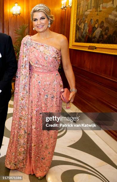 Queen Maxima of The Netherlands during an official state banquet hosted by President Ram Nath Kovind at the Presidential Palace on October 14, 2019...