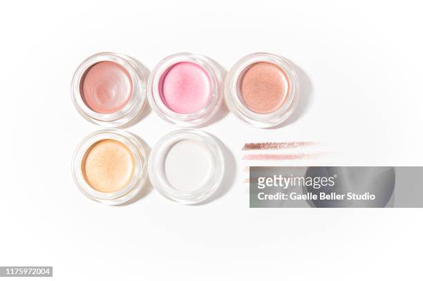 cream eyeshadows pots and swatches - eyeshadow stock pictures, royalty-free photos & images