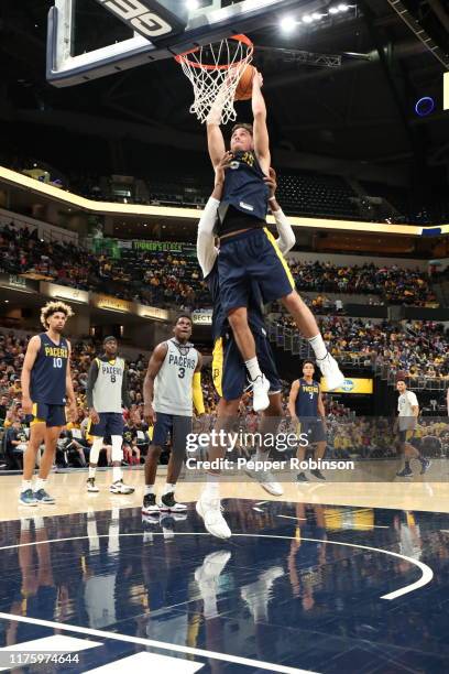 McConnell of the Indiana Pacers dunks the ball during the Pacers Fan Jam on October 13, 2019 in Indianapolis, Indiana. NOTE TO USER: User expressly...