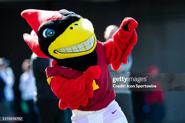 The Iowa State Cylcones mascot dances during the College football game between the Iowa State Cyclones and the West Virginia Mountaineers on October...