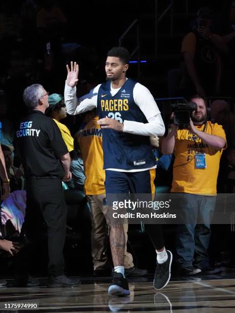 Jeremy Lamb of the Indiana Pacers during Fan Jam on October 13, 2019 in Indianapolis, Indiana. NOTE TO USER: User expressly acknowledges and agrees...