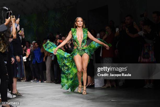 Jennifer Lopez walks the runway at the Versace show during the Milan Fashion Week Spring/Summer 2020 on September 20, 2019 in Milan, Italy.