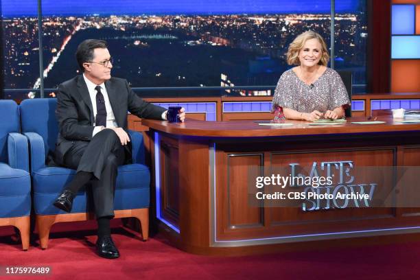 The Late Show with Stephen Colbert and guest Amy Sedaris during Thursday's October 10, 2019 show.
