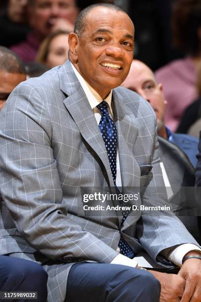 Assistant Coach Lionel Hollins of the Los Angeles Lakers smiles during a pre-season game against the Golden State Warriors on October 14, 2019 at...