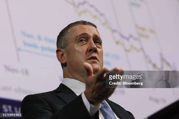 James Bullard, president and chief executive officer of the Federal Reserve Bank of St. Louis, delivers a speech at the 2019 Monetary and Financial...