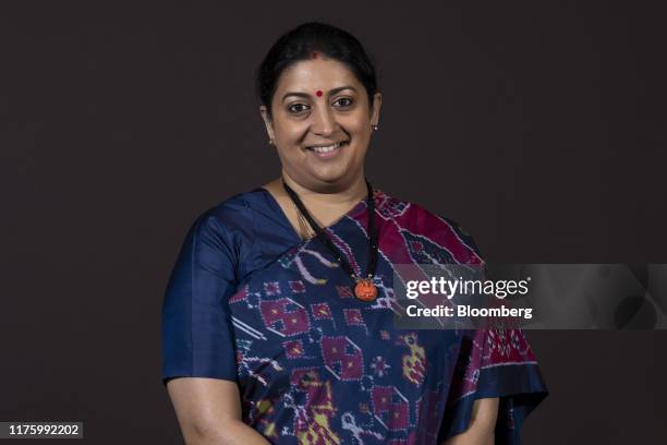 Smriti Irani, India's minister for women & child development and textiles, poses for a photograph at the Bloomberg Equality Summit in Mumbai, India,...