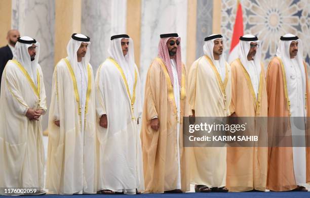 The sons of the founder of the United Arab Emirates, the late Sheikh Zayed al-Nahyan; Chairman of the Emirates Red Crescent Sheikh Hamdan, Sheikh...