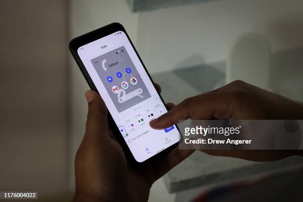 Man uses the new Google Pixel 4 smartphone during a Google launch event on October 15, 2019 in New York City. The new Pixel 4 and Pixel 4 XL phone...