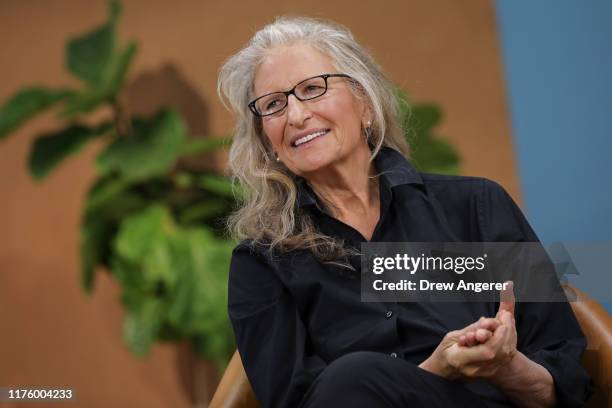 American photographer Annie Leibovitz discusses the new camera features on the new Google Pixel 4 smartphone during a Google launch event on October...