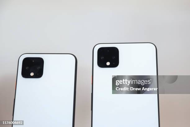 The new Google Pixel 4 smartphone is displayed during a Google launch event on October 15, 2019 in New York City. The new Pixel 4 and Pixel 4 XL...