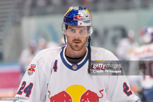 Bobby Sanguinetti of EHC Red Bull Muenchen looks on during the DEL match between Augsburger Panther and EHC Red Bull Muenchen at Curt-Frenzel-Stadion...