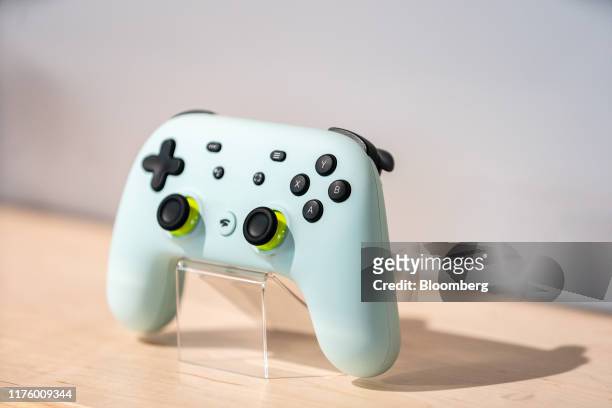 The Stadia game controller is displayed during the Made by Google event in New York, U.S., on Tuesday, Oct. 15, 2019. Google is going back to basics...