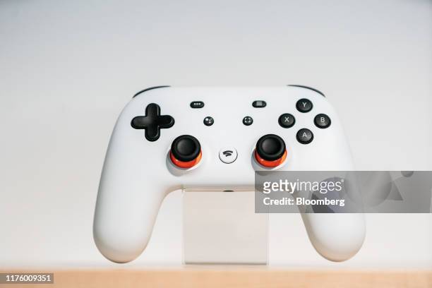 The Stadia game controller is displayed during the Made by Google event in New York, U.S., on Tuesday, Oct. 15, 2019. Google is going back to basics...