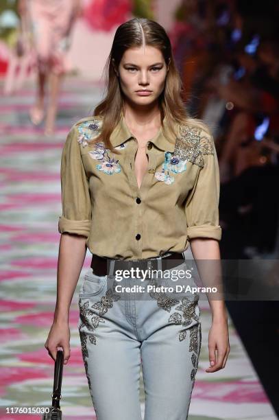 Myrthe Bolt walks the runway at the Blumarine show during the Milan Fashion Week Spring/Summer 2020 on September 20, 2019 in Milan, Italy.