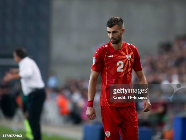 Egzon Bejtulai of North Macedonia looks on during the UEFA Euro 2020 Qualifier match between Israel and North Macedonia at Turner-Stadion on...