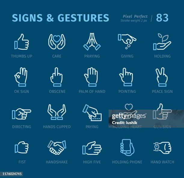 signs and gestures - outline icons with captions - hands cupped stock illustrations