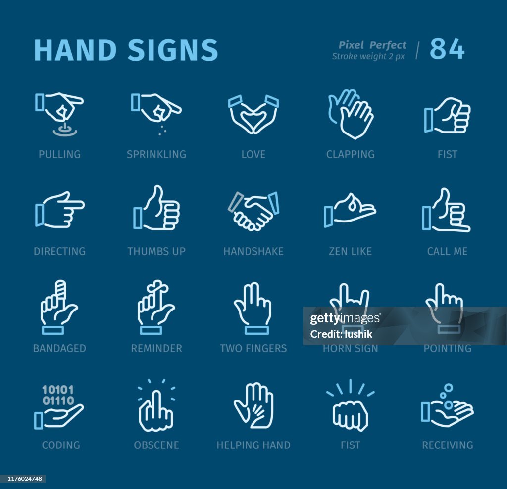 Hand Signs - Outline icons with captions