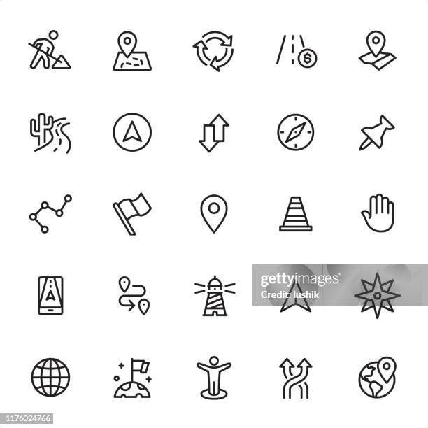 navigation and map - outline icon set - cell signaling pathway stock illustrations