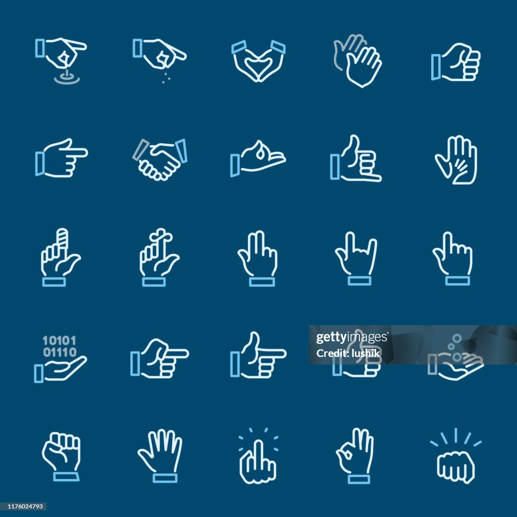 Hand Signs and Gestures - color outline icons