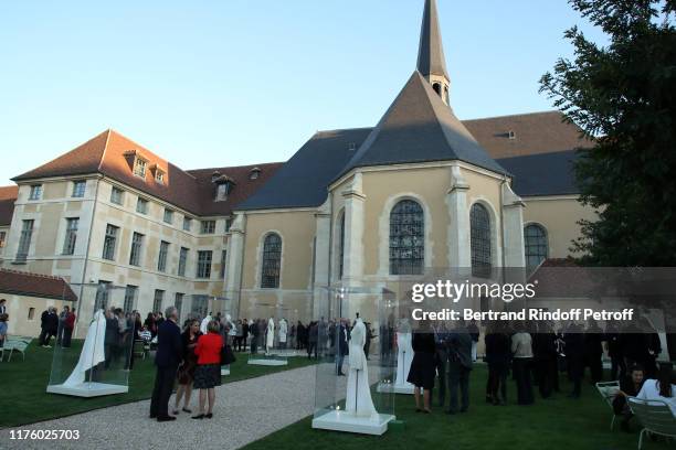 Illustration view of sewing patterns of Balenciga dresses in the gardens of the former Laennec Hospital, Kering and Balenciaga Company Headquarter,...