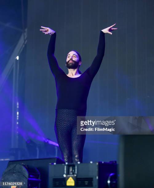 Jonathan Van Ness performs onstage during the 2019 Life Is Beautiful Festival – The Kick Comedy Stage - Day 1 on September 20, 2019 in Las Vegas,...