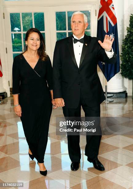 Vice President Mike Pence and US Second Lady Karen Pence arrive for the State Dinner at The White House honoring Australian PM Morrison on September...