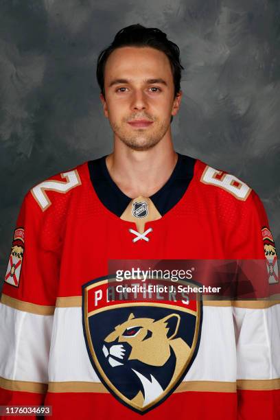 Denis Malgin of the Florida Panthers poses for his official headshot for the 2019-2020 NHL season on September 12, 2019 at the BB&T Center in...