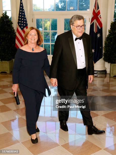 Attorney General William Barr and Christine Barr arrive for the State Dinner at The White House honoring Australian PM Morrison on September 20, 2019...