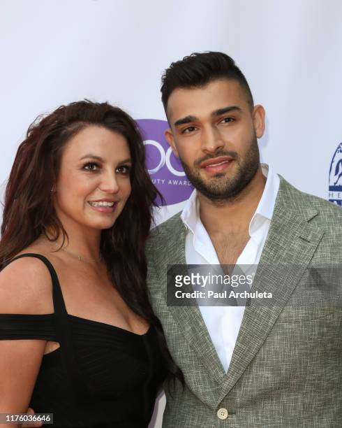 Britney Spears and Sam Asghari attend the 2019 Daytime Beauty Awards at The Taglyan Complex on September 20, 2019 in Los Angeles, California.