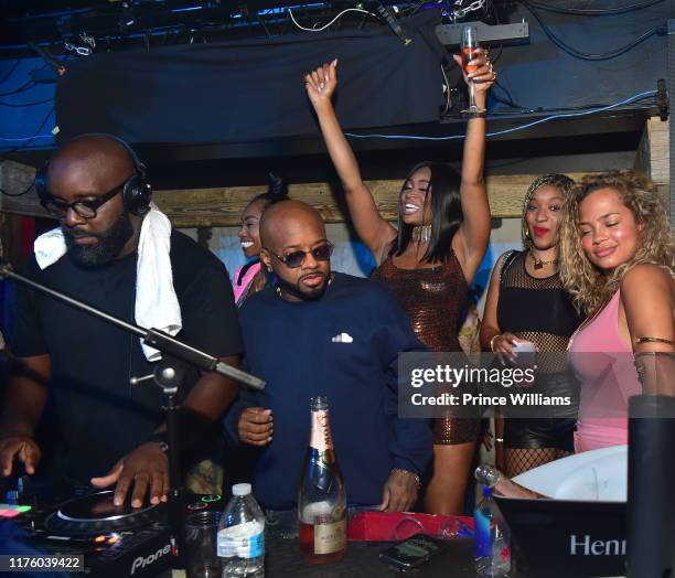 Jermaine Dupri, Marlo Hampton and Halle Calhoun attend Cassette Hosted by Kenny Burns Featuring Ginuwine at The District on September 20, 2019 in...