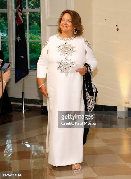 Georgina Rinehart arrives for the State Dinner at The White House honoring Australian PM Morrison on September 20, 2019 in Washington, DC. Prime...