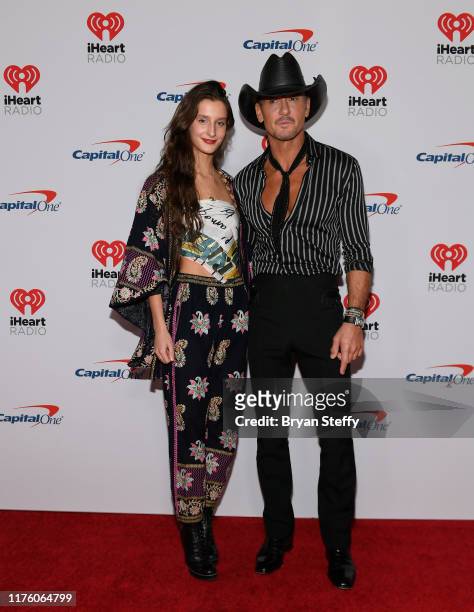 Audrey McGraw and her father Tim McGraw attend the 2019 iHeartRadio Music Festival and Daytime Stage at T-Mobile Arena on September 20, 2019 in Las...