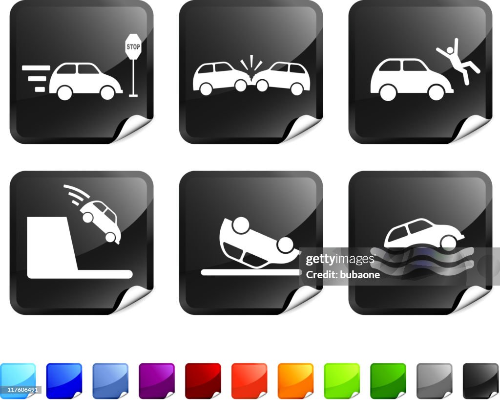 Accidente de coche sin royalties de vector icon set pegatinas