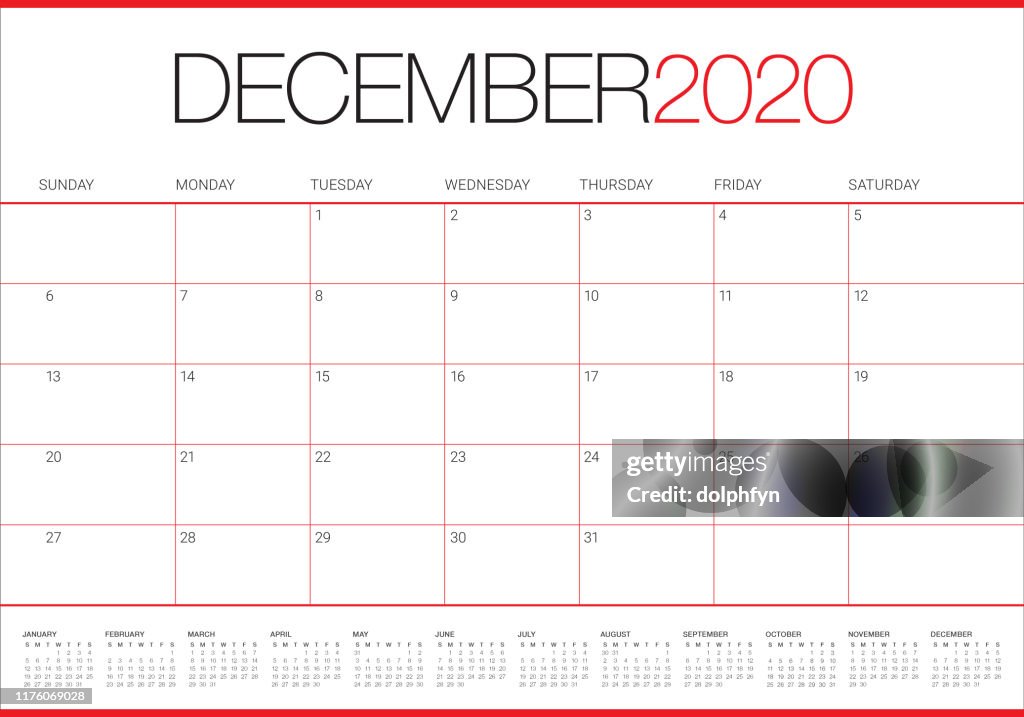 December 2020 desk calendar vector illustration