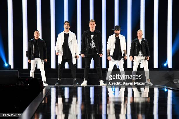 Howie Dorough, Kevin Richardson, Nick Carter, AJ McLean, and Brian Littrell of Backstreet Boys perform onstage during the 2019 iHeartRadio Music...
