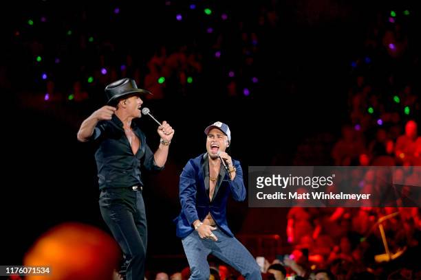 Tim McGraw and DJ Envy perform onstage during the 2019 iHeartRadio Music Festival at T-Mobile Arena on September 20, 2019 in Las Vegas, Nevada.