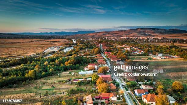 aerial view of houses and architecture in traditional rural romanian village - transylvania stock pictures, royalty-free photos & images