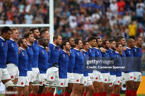 France Rugby Front Rows France players line up for the national anthem prior to the Rugby ...