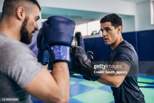 two professional boxer boxing in the ring - prender a cabeça imagens e fotografias de stock