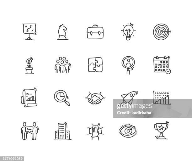 illustrazioni stock, clip art, cartoni animati e icone di tendenza di set di icone pianificazione aziendale - disegno