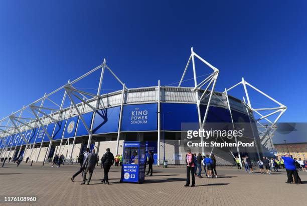 General view as fans walk outside the stadium prior to the Premier League match between Leicester City and Tottenham Hotspur at The King Power...