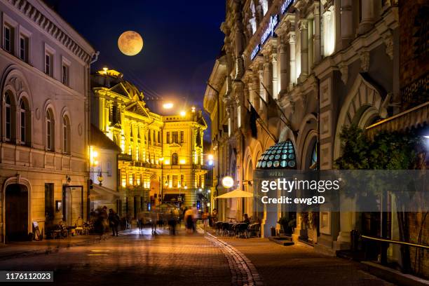 夜のビリニュスの旧市街のオースロス・ヴァルトゥ通り、リトアニア - リトアニア ストックフォトと画像