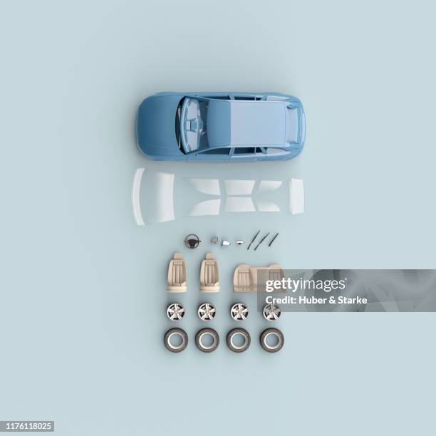 car shown in component parts - disassembling stock pictures, royalty-free photos & images