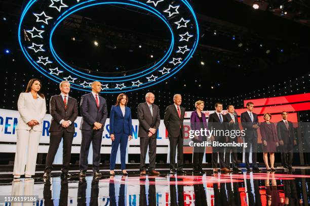 Presidential candidates Representative Tulsi Gabbard, a Democrat from Hawaii, from left, Tom Steyer, co-founder of NextGen Climate Action Committee,...