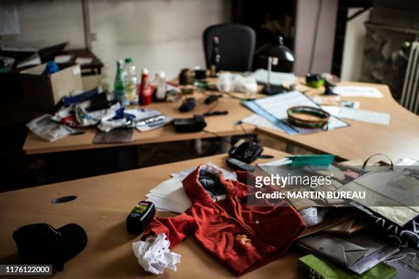 Picture taken on July 8, 2019 at the former police judicial headquarters known as the "36 quai des orfevres" in Paris, shows the offices of the BRI ....