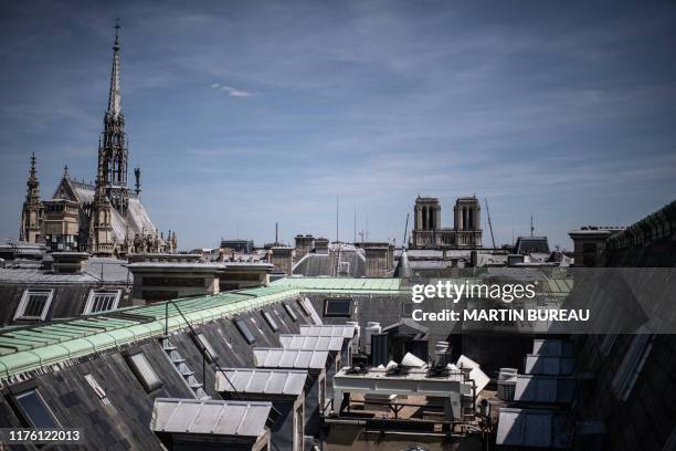 Picture taken on July 8, 2019 at the former police judicial headquarters known as the "36 quai des orfevres" in Paris, shows a view of the...