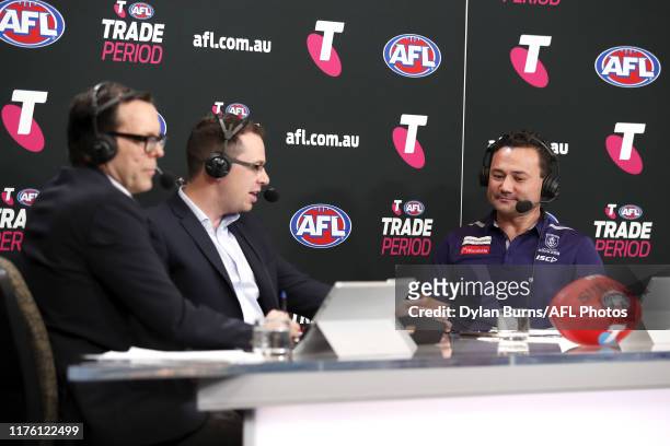 Peter Bell, Football Manager of the Dockers is interviewed during the Telstra AFL Trade Period at Marvel Stadium on October 16, 2019 in Melbourne,...